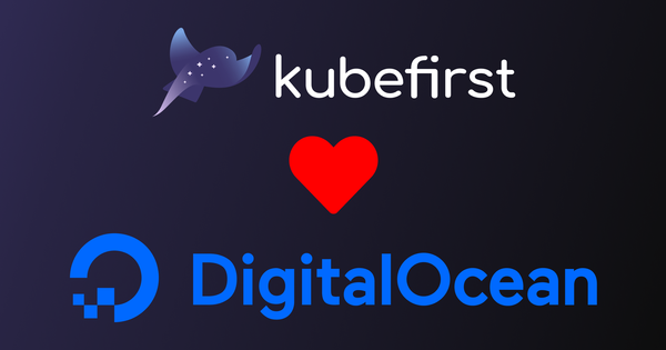 kubefirst logo with a red heart and the DigitalOcean logo on a gradient background