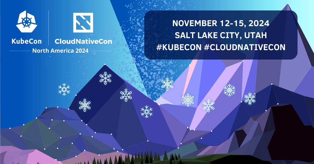 KubeCon NA promotion image with dates, city, and hashtag