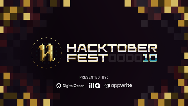 Hacktoberfest logo (pixelated) with the sponsor listed as DigitalOcean, illa, and appwrite.